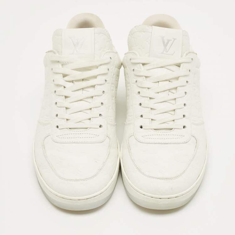 Pre Owned Louis Vuitton White Leather Rivoli Lace Up Sneakers Size 42