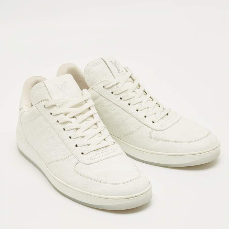 Pre Owned Louis Vuitton White Leather Rivoli Lace Up Sneakers Size 42