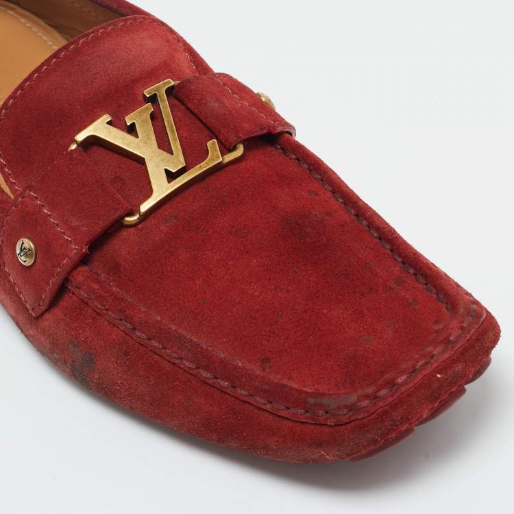 Pre Owned Louis Vuitton Burgundy Suede Monte Carlo Loafers Size 46