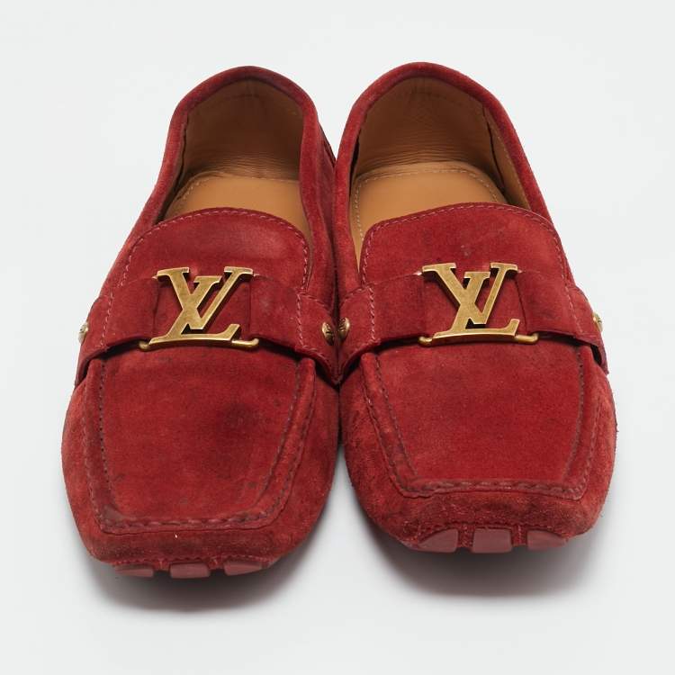 Pre Owned Louis Vuitton Burgundy Suede Monte Carlo Loafers Size 46