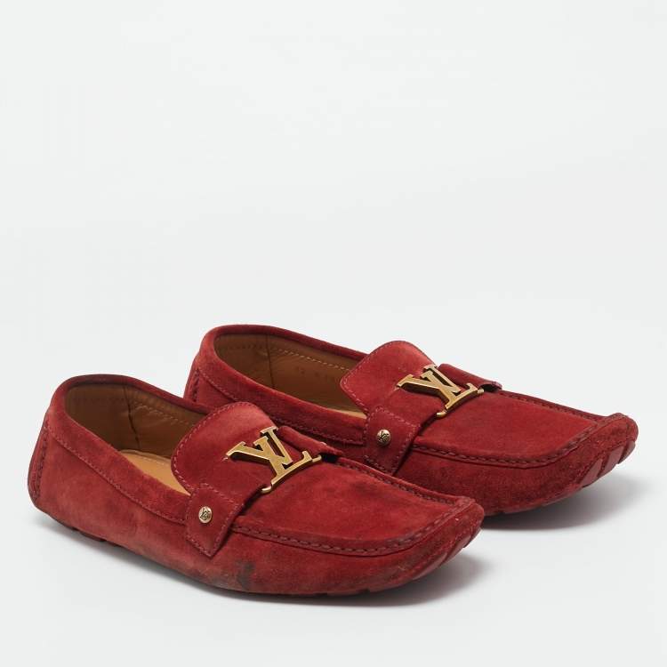 Pre Owned Louis Vuitton Burgundy Suede Monte Carlo Loafers Size 46