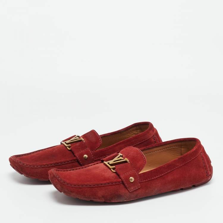 Pre Owned Louis Vuitton Burgundy Suede Monte Carlo Loafers Size 46