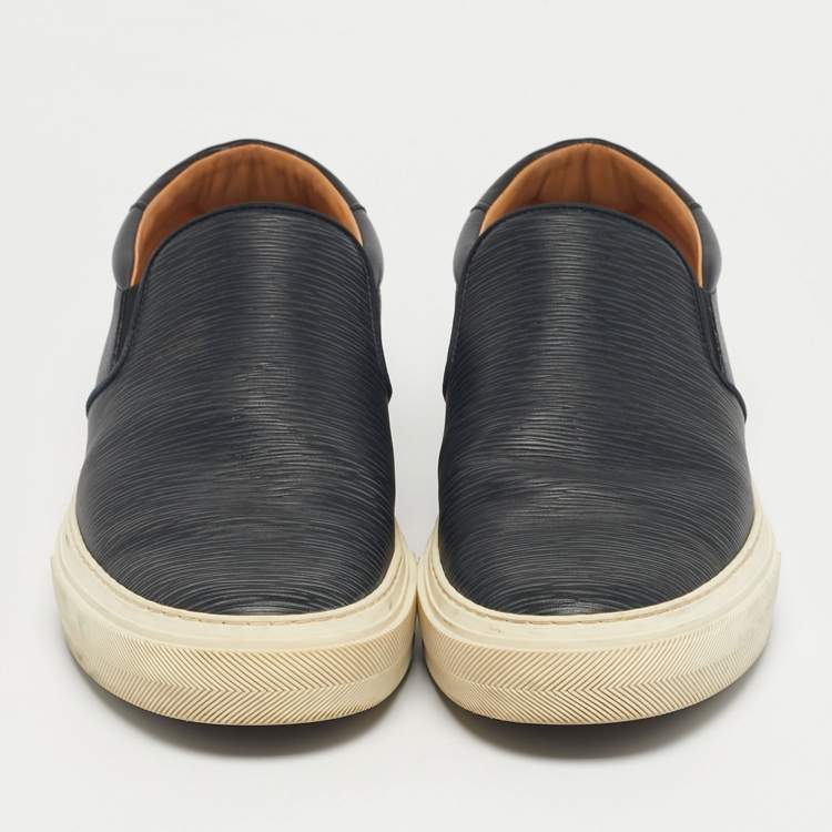 Pre Owned Louis Vuitton Navy Blue Leather Slip On Sneakers Size 45