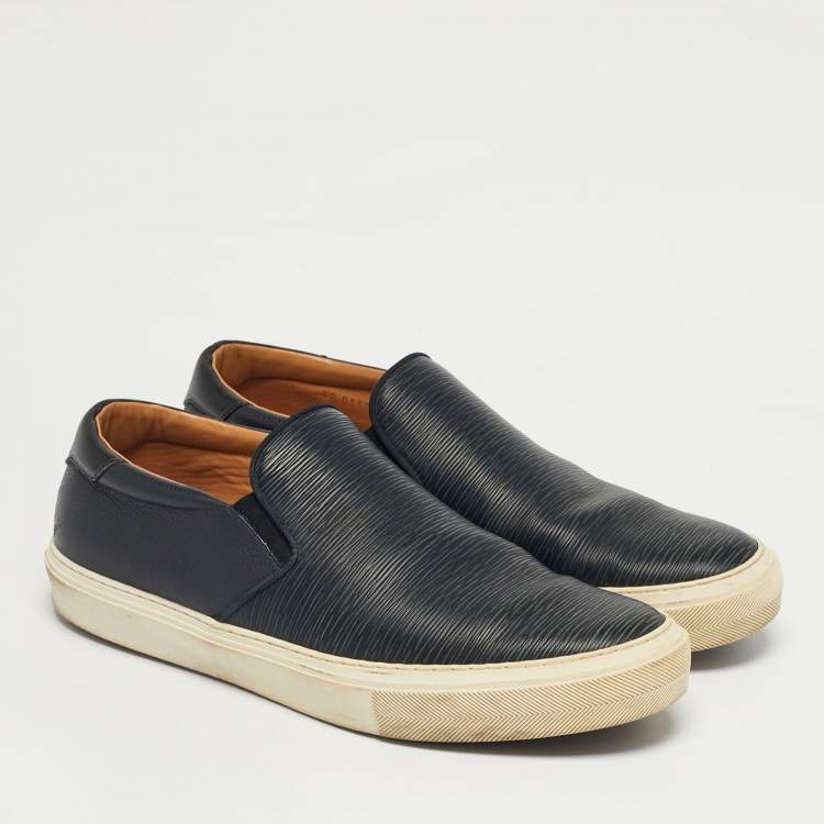 Pre Owned Louis Vuitton Navy Blue Leather Slip On Sneakers Size 45