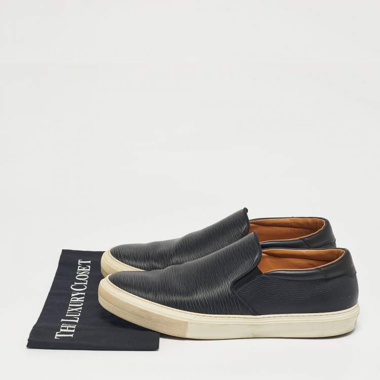 Pre Owned Louis Vuitton Navy Blue Leather Slip On Sneakers Size 45