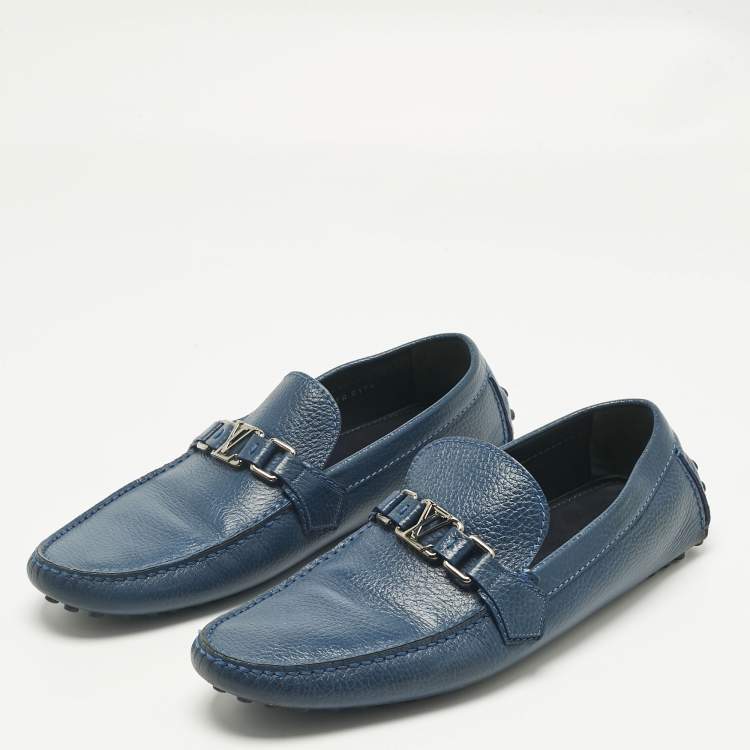 Pre Owned Louis Vuitton Blue Leather Hockenheim Loafers Size 45.5