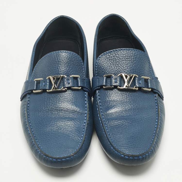 Pre Owned Louis Vuitton Blue Leather Hockenheim Loafers Size 45.5