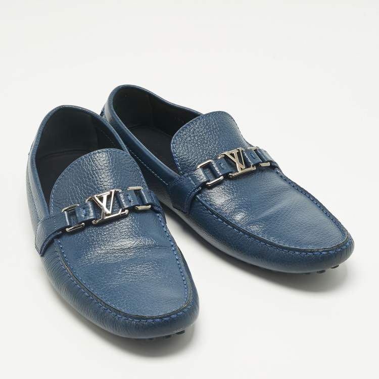 Pre Owned Louis Vuitton Blue Leather Hockenheim Loafers Size 45.5