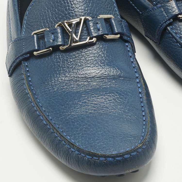 Pre Owned Louis Vuitton Blue Leather Hockenheim Loafers Size 45.5