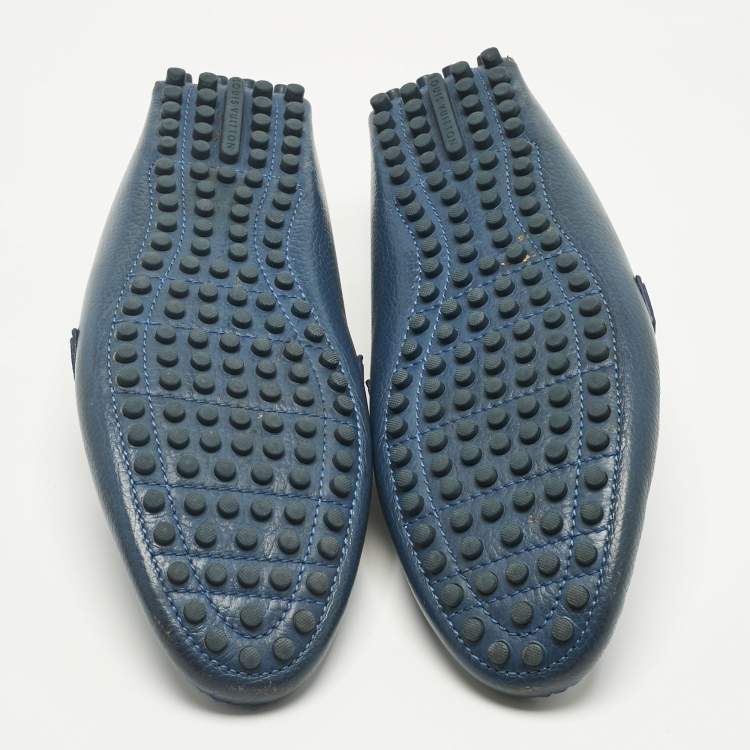 Pre Owned Louis Vuitton Blue Leather Hockenheim Loafers Size 45.5