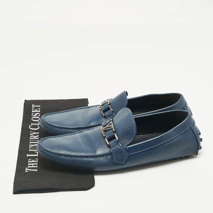 Pre Owned Louis Vuitton Blue Leather Hockenheim Loafers Size 45.5