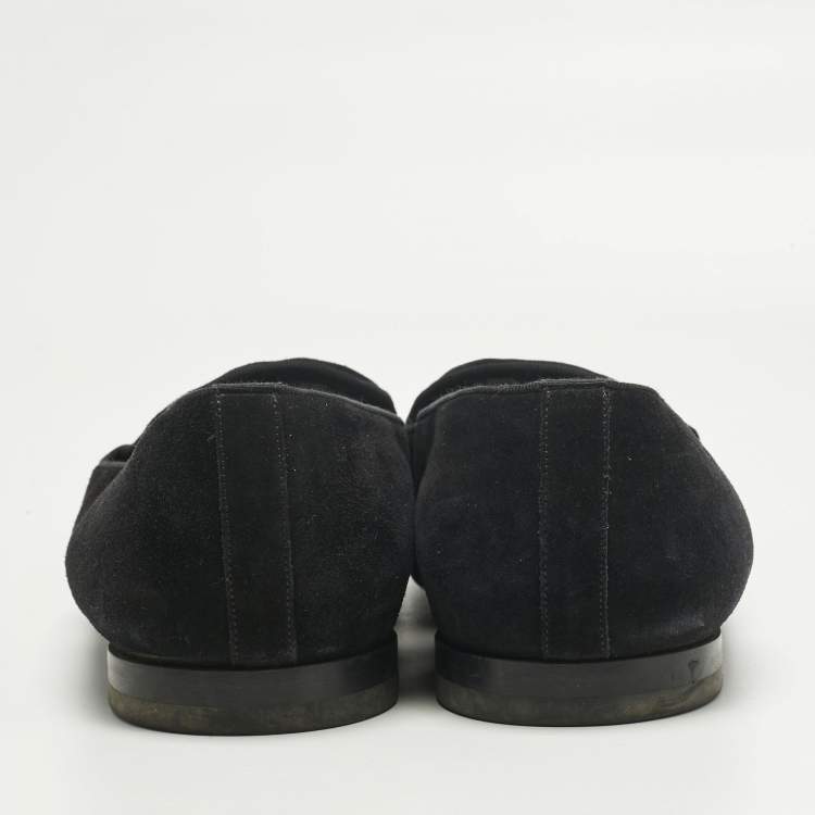 Pre Owned Louis Vuitton Black Suede  LV Logo Embroidered Smoking Slippers Size 46