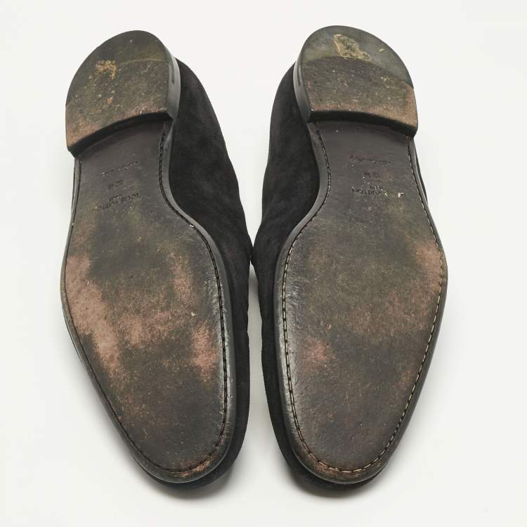 Pre Owned Louis Vuitton Black Suede  LV Logo Embroidered Smoking Slippers Size 46