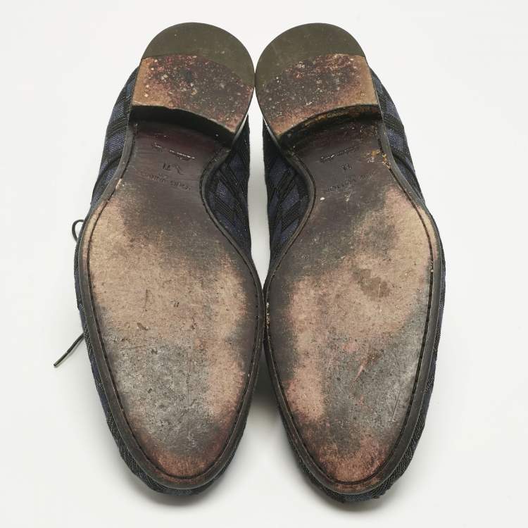 Pre Owned Louis Vuitton Blue/Black Denim and Sequins Damier Lace Up Derby Size 45