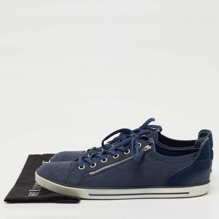Pre Owned Louis Vuitton Blue Damier Nubuck Leather and Suede Adventure Sneakers Size 47