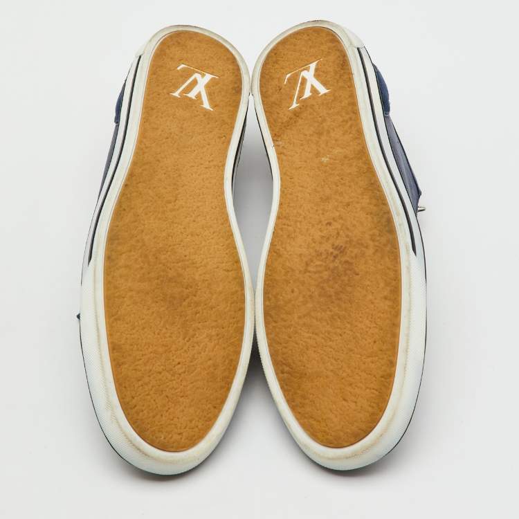 Pre Owned Louis Vuitton Blue Damier Nubuck Leather and Suede Adventure Sneakers Size 47