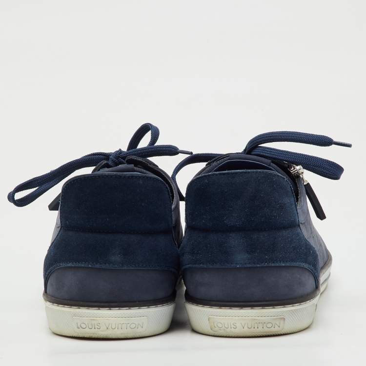 Pre Owned Louis Vuitton Blue Damier Nubuck Leather and Suede Adventure Sneakers Size 47
