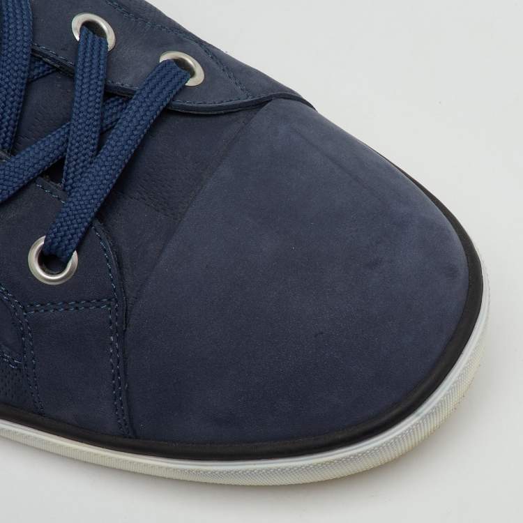 Pre Owned Louis Vuitton Blue Damier Nubuck Leather and Suede Adventure Sneakers Size 47