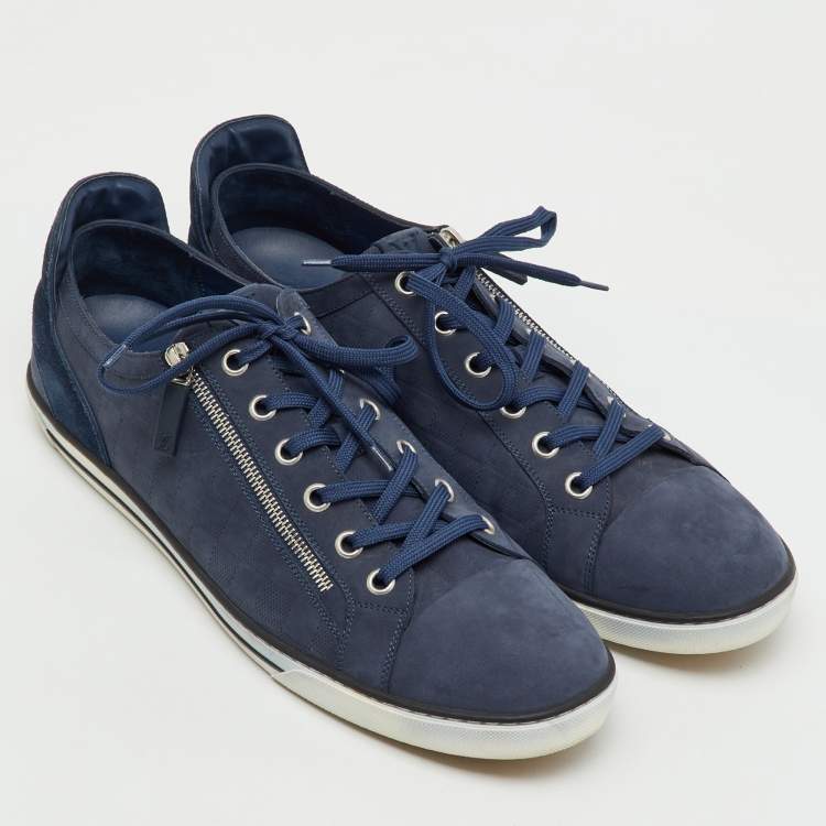 Pre Owned Louis Vuitton Blue Damier Nubuck Leather and Suede Adventure Sneakers Size 47