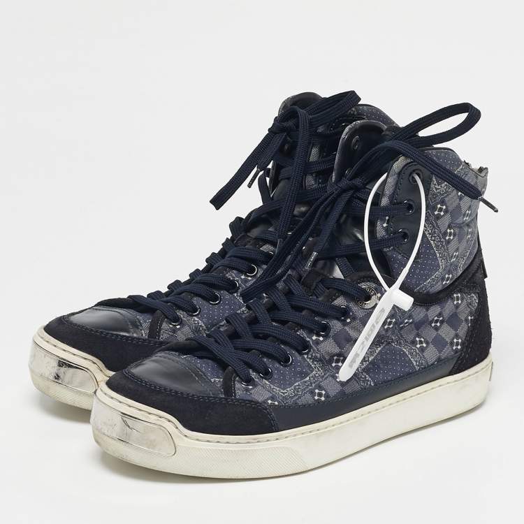  مملوكة مسبقًا Louis Vuitton Blue Canvas and Leather Speaker High Top Sneakers Size 40