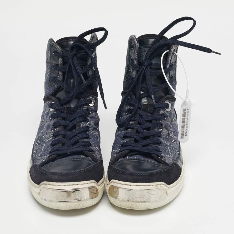 مملوكة مسبقًا Louis Vuitton Blue Canvas and Leather Speaker High Top Sneakers Size 40