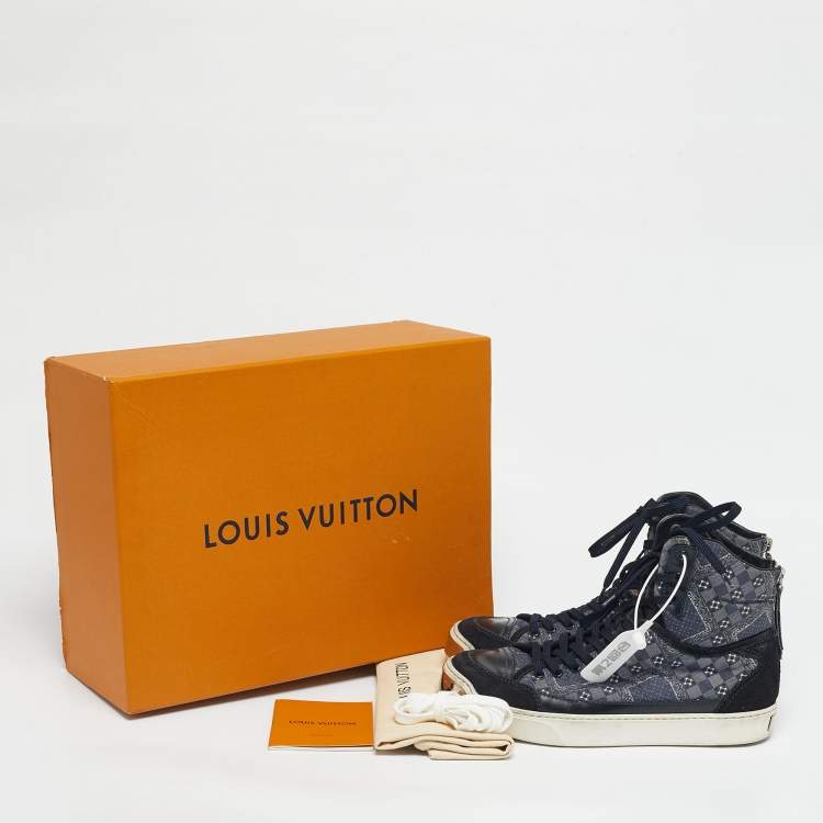 مملوكة مسبقًا Louis Vuitton Blue Canvas and Leather Speaker High Top Sneakers Size 40