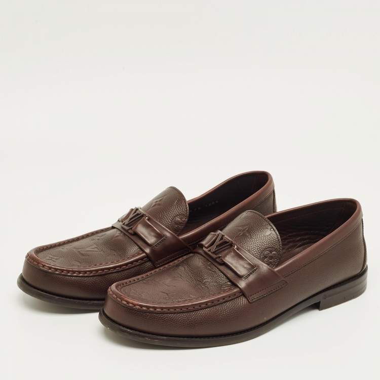 Pre Owned Louis Vuitton Brown Leather Major Slip On Loafers Size 42