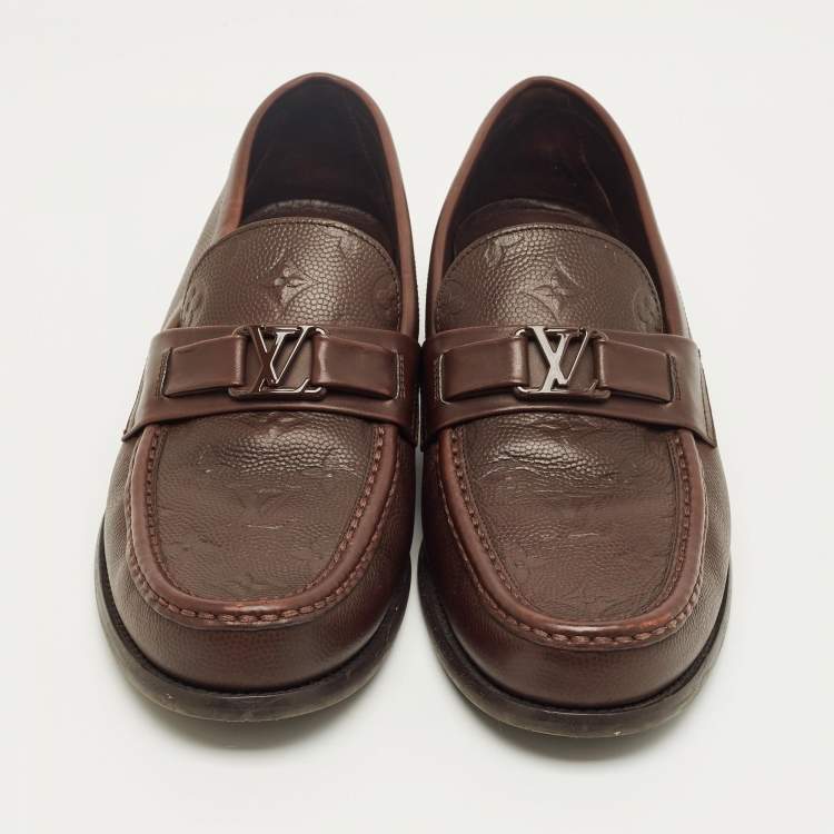 Pre Owned Louis Vuitton Brown Leather Major Slip On Loafers Size 42