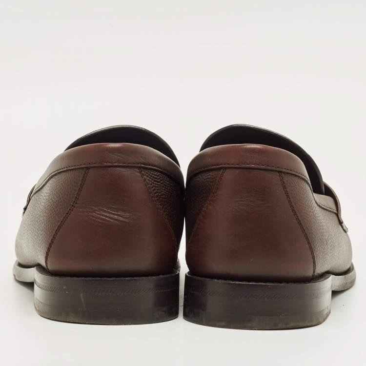 Pre Owned Louis Vuitton Brown Leather Major Slip On Loafers Size 42