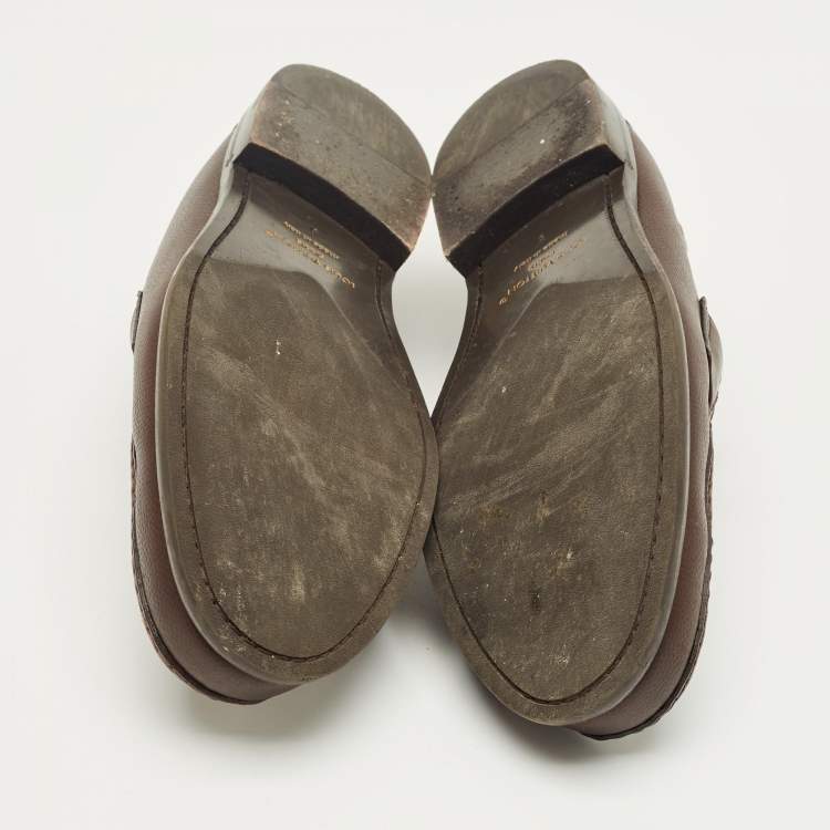 Pre Owned Louis Vuitton Brown Leather Major Slip On Loafers Size 42