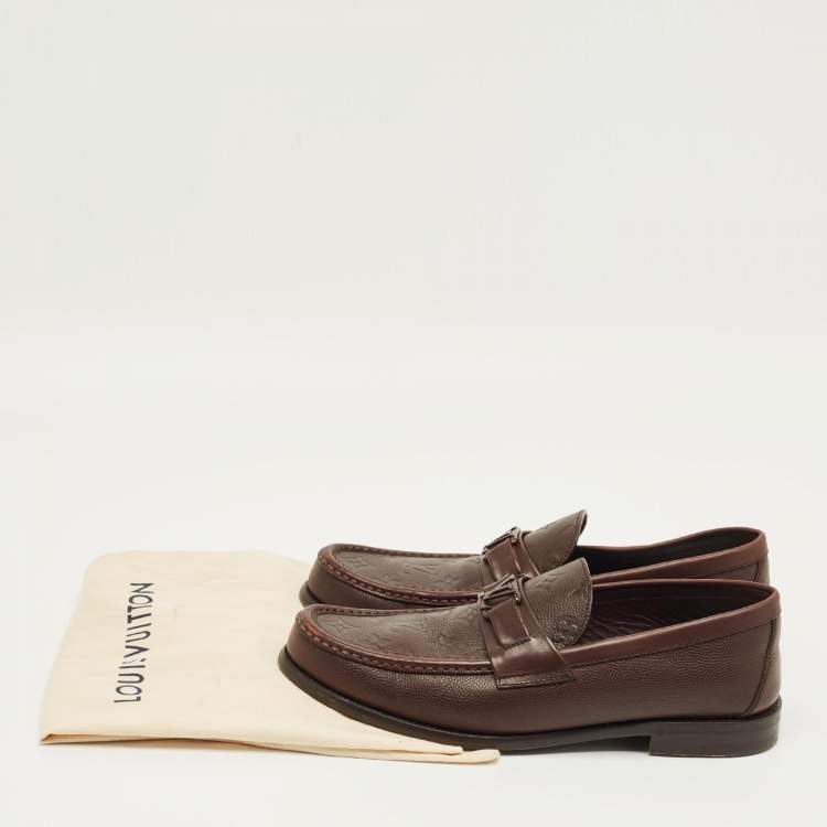 Pre Owned Louis Vuitton Brown Leather Major Slip On Loafers Size 42