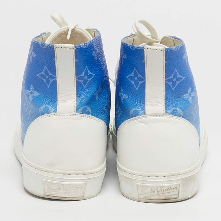 Pre Owned Louis Vuitton Blue/White Monogram Canvas and Leather Tattoo Sneakers Size 41