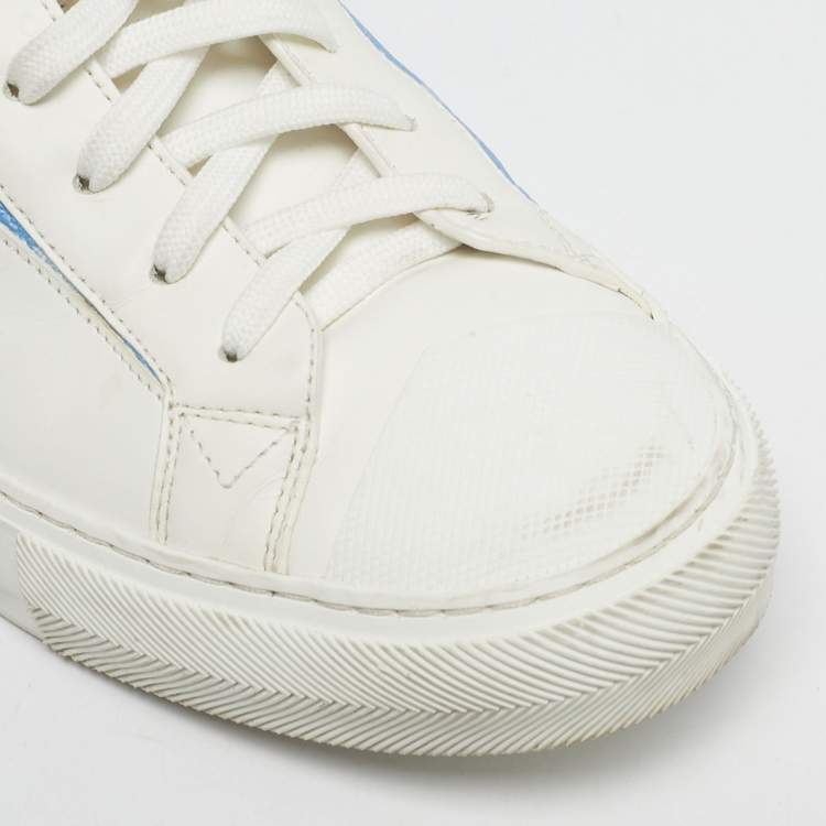 Pre Owned Louis Vuitton Blue/White Monogram Canvas and Leather Tattoo Sneakers Size 41