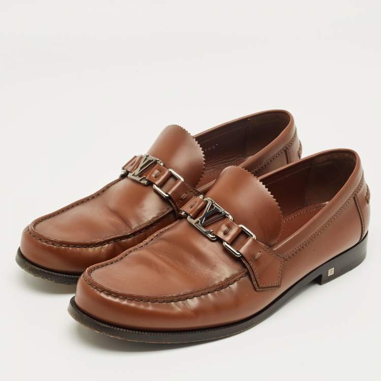 Pre Owned Louis Vuitton Brown Leather Hockenheim Loafers Size 40.5