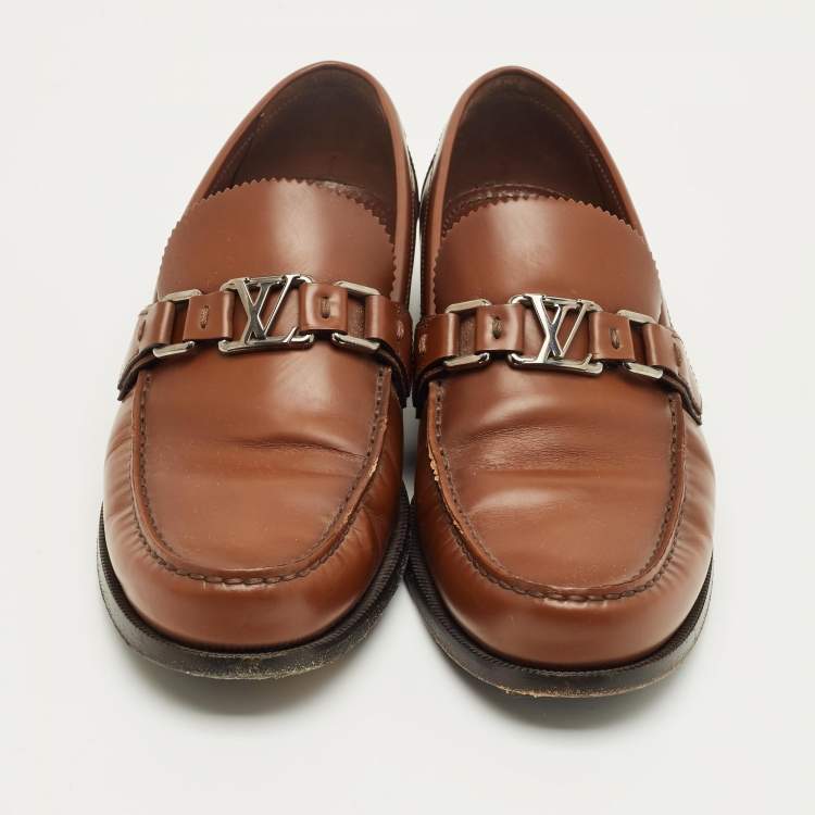 Pre Owned Louis Vuitton Brown Leather Hockenheim Loafers Size 40.5