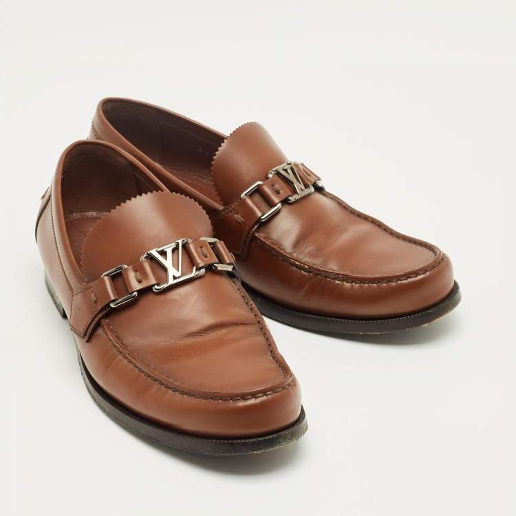 Pre Owned Louis Vuitton Brown Leather Hockenheim Loafers Size 40.5