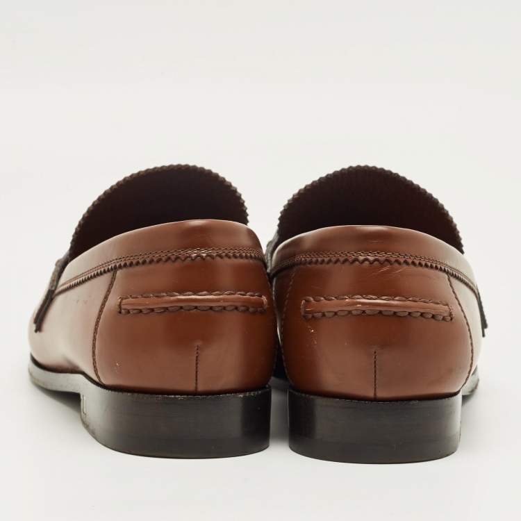 Pre Owned Louis Vuitton Brown Leather Hockenheim Loafers Size 40.5