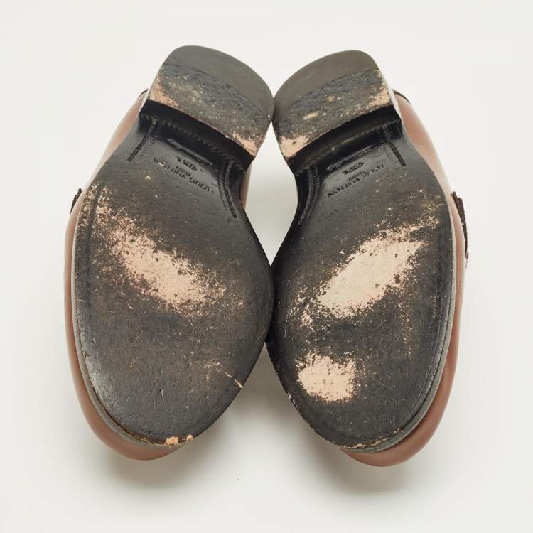 Pre Owned Louis Vuitton Brown Leather Hockenheim Loafers Size 40.5