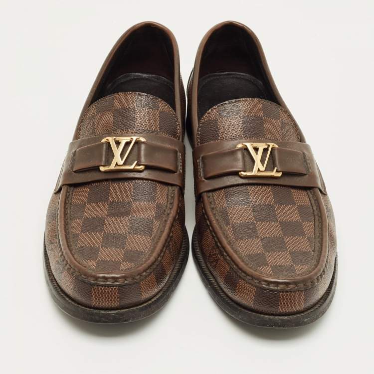 Pre Owned Louis Vuitton Brown Damier Canvas and Leather Major Loafers Size 42