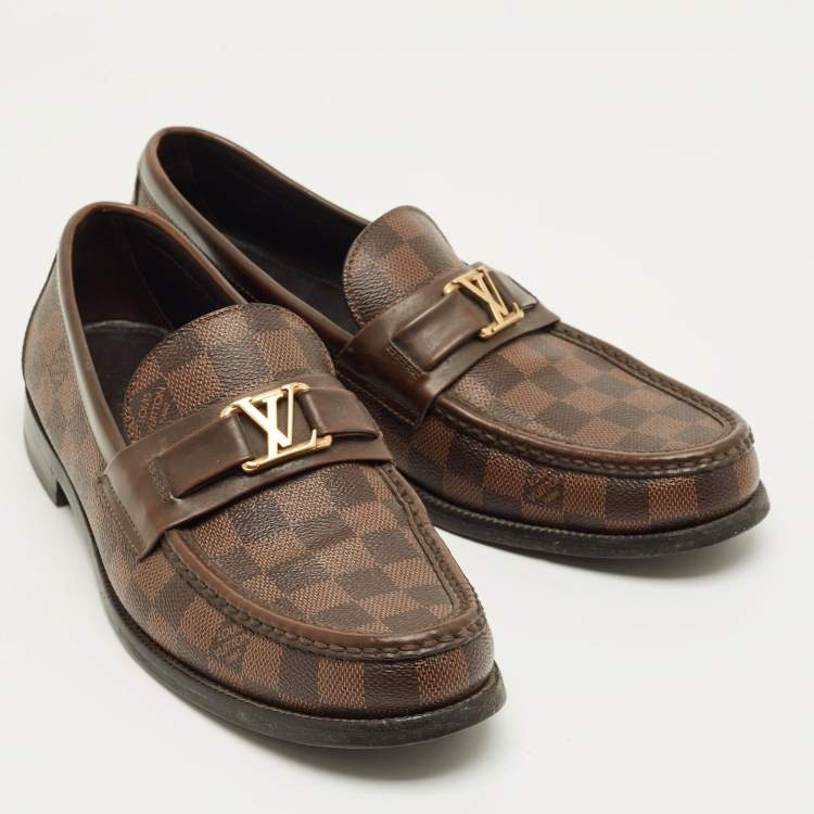 Pre Owned Louis Vuitton Brown Damier Canvas and Leather Major Loafers Size 42