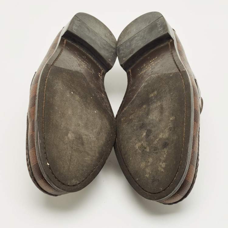 Pre Owned Louis Vuitton Brown Damier Canvas and Leather Major Loafers Size 42