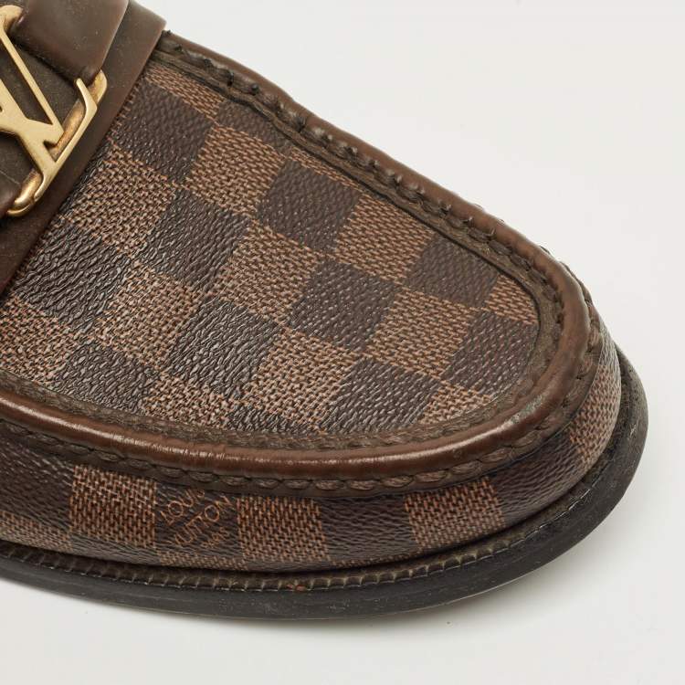 Pre Owned Louis Vuitton Brown Damier Canvas and Leather Major Loafers Size 42