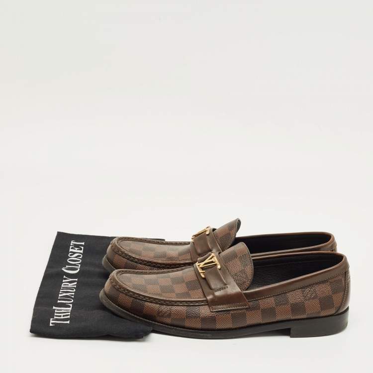 Pre Owned Louis Vuitton Brown Damier Canvas and Leather Major Loafers Size 42
