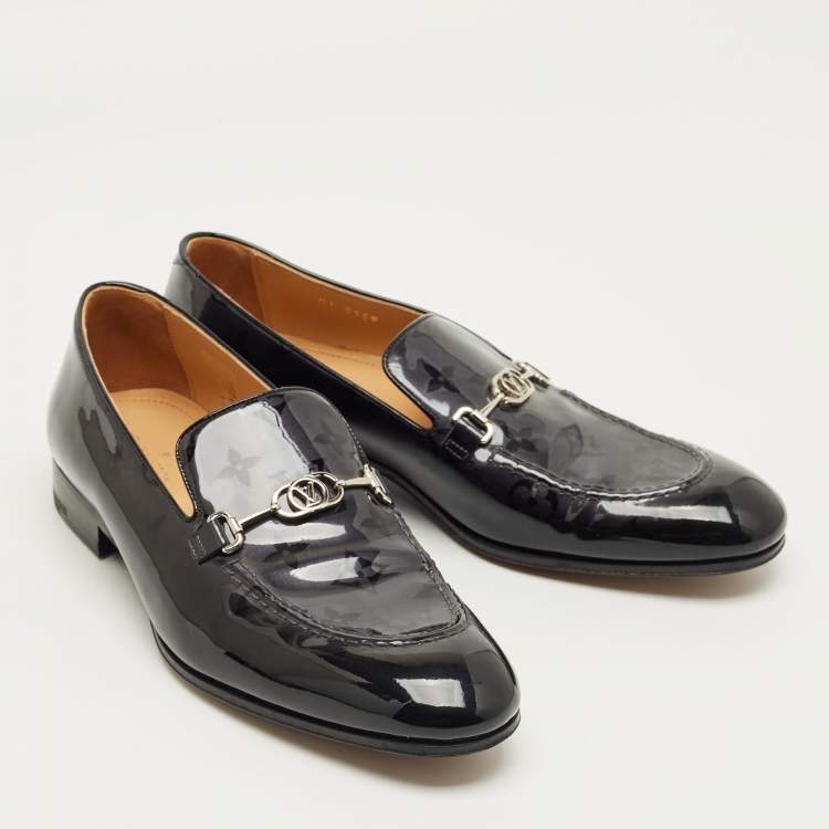 Pre Owned Louis Vuitton Black Leather Slip on Loafers Size 40.5