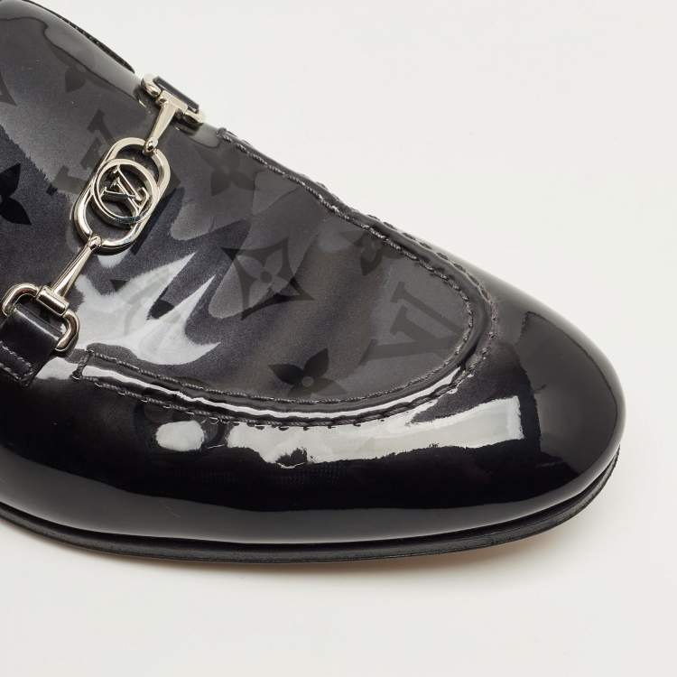 Pre Owned Louis Vuitton Black Leather Slip on Loafers Size 40.5