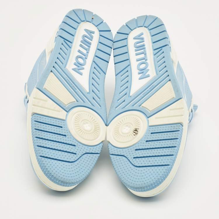 Pre Owned Louis Vuitton Blue/White Leather LV Trainer Low Top Sneakers Size 41.5