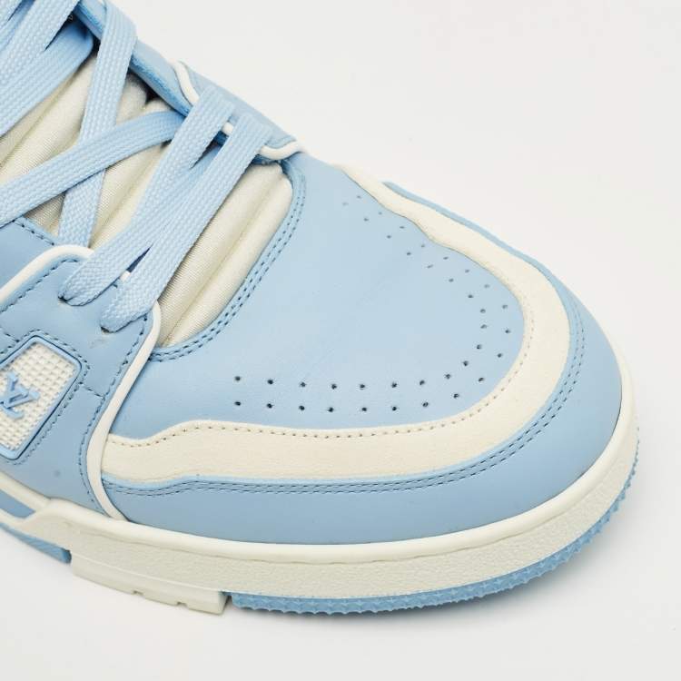 Pre Owned Louis Vuitton Blue/White Leather LV Trainer Low Top Sneakers Size 41.5