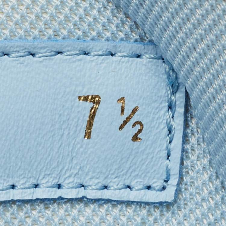 Pre Owned Louis Vuitton Blue/White Leather LV Trainer Low Top Sneakers Size 41.5