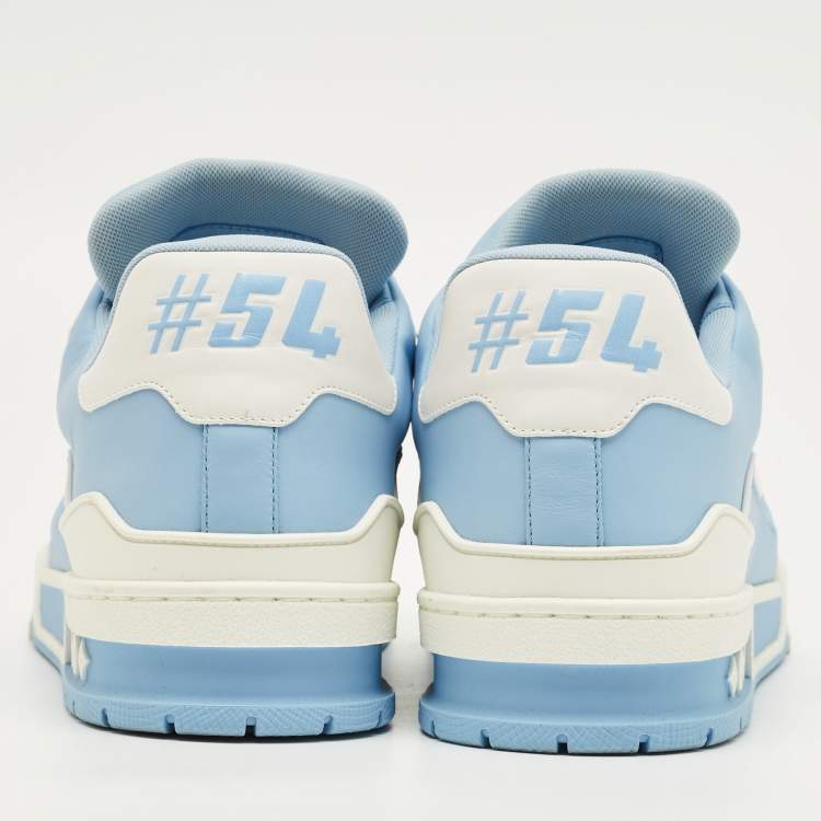 Pre Owned Louis Vuitton Blue/White Leather LV Trainer Low Top Sneakers Size 41.5