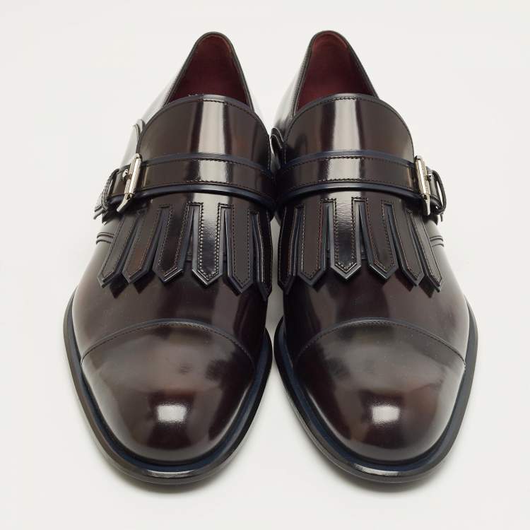 Pre Owned Louis Vuitton Burgundy Leather Norfolk Buckle Derby Size 43